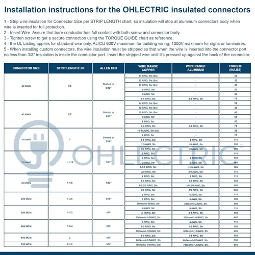Miniatura 8 de OHLECTRIC Conector de empalme en línea - 2/0-6 AWG - Conector aislado negro - Tornillo hexagonal Allen 3/16 - Revestimiento resistente