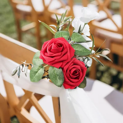 Miniatura 3 de Mocoosy 50 rosas artificiales a granel, rosas falsas de espuma de aspecto real con tallos a granel, ramo de boda, arreglo floral, centros de mesa