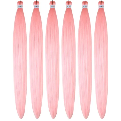 Miniatura 97 de Cabello trenzado preestirado rosa magenta, extensiones de cabello sintético de color rosa para trenzas, no tóxico, hipoalergénico