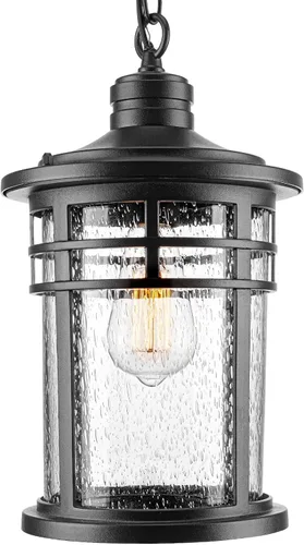 Miniatura 11 de Darkaway Luces colgantes grandes para exteriores para porche, 15 pulgadas, lámpara colgante de techo de aluminio con vidrio sembrado para porche