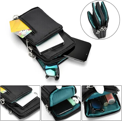 Miniatura 5 de Bolso cruzado de nailon para mujer para viaje, bolso de hombro para teléfono celular con pulsera, brazalete deportivo, cartera para teléfono Negro