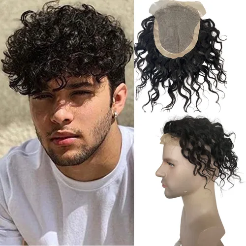 Miniatura 9 de Voloria Toupee - Extensiones de pelo rizado de 8 pulgadas para hombre, sistema de reemplazo de cabello humano virgen 100% europeo para hombres, red