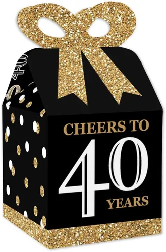 Miniatura 12 de Big Dot of Happiness Cajas de regalo para fiesta de cumpleaños número 100, elegante diseño cuadrado dorado con lazo 3D, suministros de fiesta