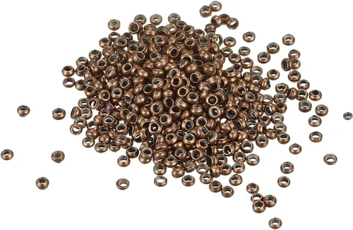 Miniatura 24 de uxcell 1000 cuentas redondas de engarzado, cuentas espaciadoras de extremo de crimpado de 0.079 pulgadas, pequeños topes para hacer pulseras y Oro