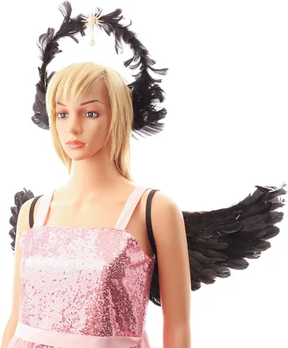 Miniatura 3 de YOOJIA Halloween Angel Devil Feather Wings with Headband Fluffy Hair Hoop Costume Accessories for Christmas Dress Up Party