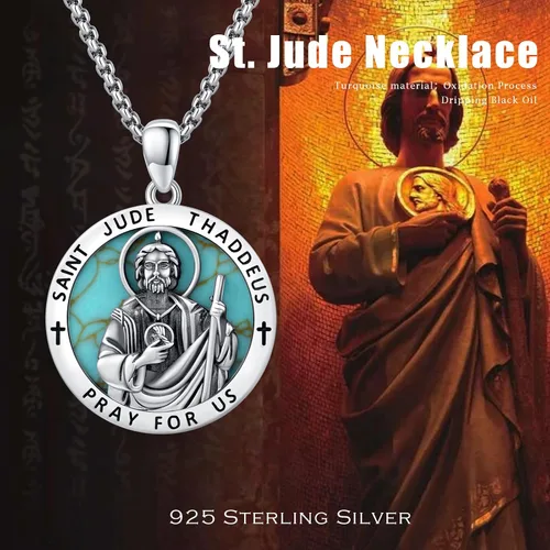 Miniatura 453 de Collar con colgante de plata de ley 925 con medalla de San Patrón, joyería religiosa para hombres y mujeres, con cadena de acero inoxidable 316L