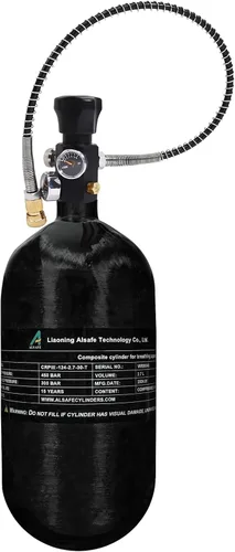 Miniatura 16 de TUXING Tanque de buceo de fibra de carbono 4500Psi 2.7L con medidor de regulador de válvula de llenado de paintball, cilindro compuesto de alta