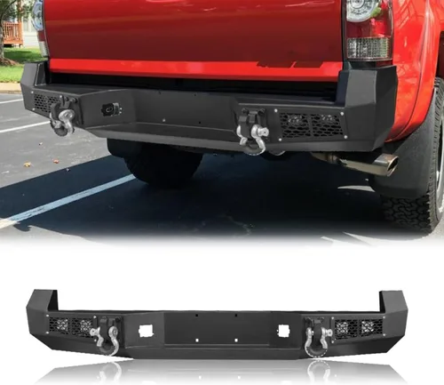 Miniatura 8 de Parachoques trasero de acero para Tacoma 2016 2017 2018 2019 2020 2021 2022 2023 con placa de cabrestante y orificio de sensor y luces LED y kits