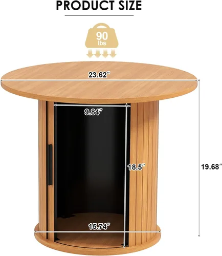 Miniatura 2 de COSVALVE Mesa de Café Redonda de Madera 60CM con Almacenamiento Oculto y Puerta Deslizante, Conjunto de Mesas Auxiliares Circulares de Estilo Granja