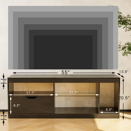 Miniatura 2 de YESHOMY Moderno soporte de TV LED para televisores de hasta 65 pulgadas con estantes y cajones de vidrio, centro de entretenimiento