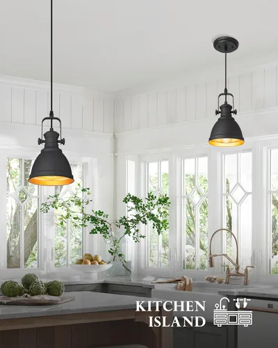 Miniatura 6 de AD-2151-1P3 - Luces colgantes, iluminación colgante minimalista para isla de cocina, lámparas colgantes con metal negro, paquete de 3