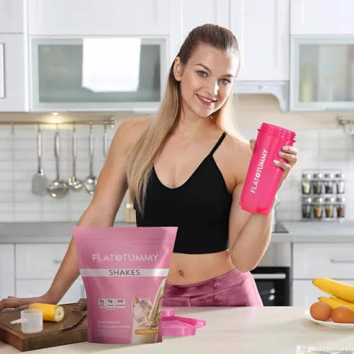 Miniatura 4 de Flat Tummy Botella mezcladora de proteínas con almacenamiento de polvo, mezclador de botellas rosa de 20 onzas, mezclador de proteínas con bola