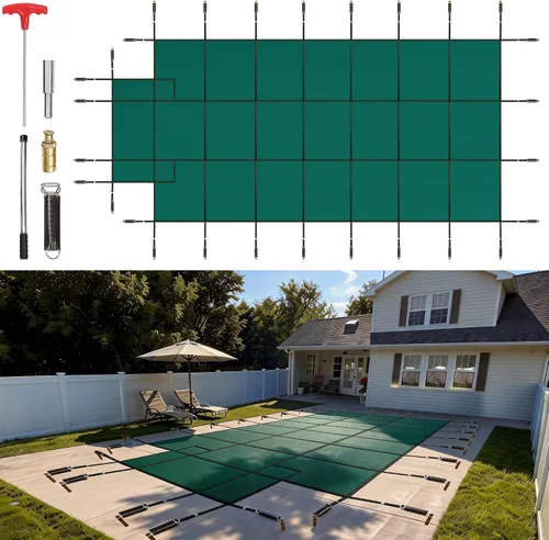Miniatura 15 de VEVOR Cubierta rectangular para piscina de 12 x 20 pies, toldo de invierno de PVC color carbón, impermeable y repelente de suciedad