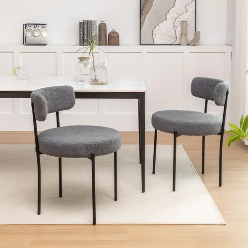 Miniatura 14 de Riknuxi Sillas de Comedor Boucle Juego de 2, Sillas de Comedor Redondas Tapizadas con Patas de Metal Negro, Sillas de Comedor Modernas para Comedor