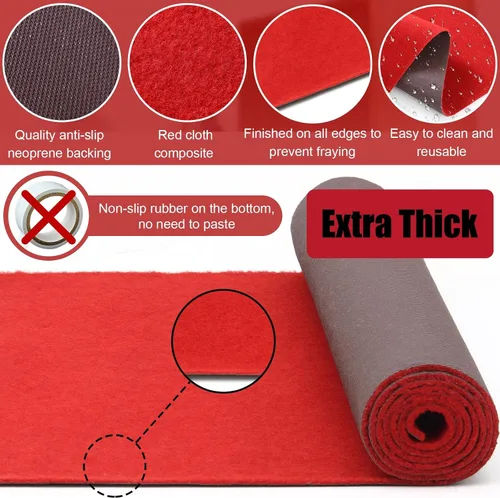 Miniatura 4 de Timgle Alfombra roja de 3 x 10 pies y 0.3 pulgadas de grosor para fiesta, antideslizante, alfombra de cocina, lavable, alfombra roja, decoración