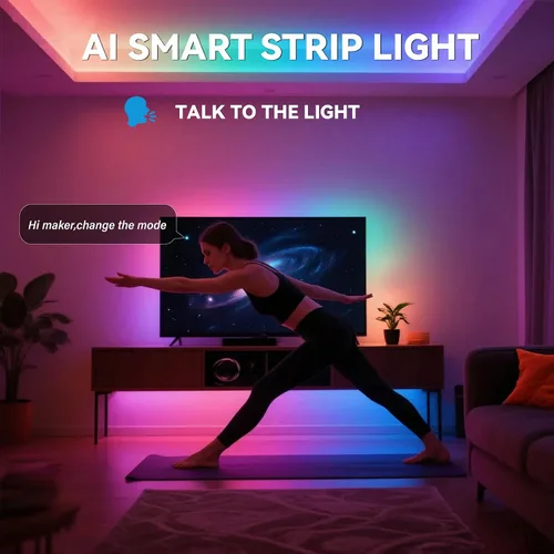 Miniatura 6 de Tira de luces LED activadas por voz AI, iluminación nocturna de dormitorio de niños para interiores, RGB IC, múltiples luces inteligentes regulables