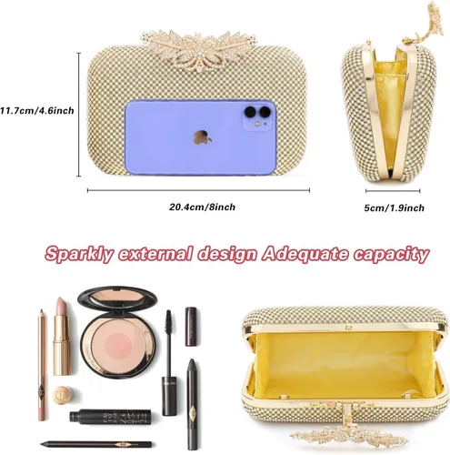 Miniatura 3 de Bolso de noche para mujer, bolso de cristal con diamantes de imitación y monederos de mano para mujer, elegante bolsa de noche formal, fiesta
