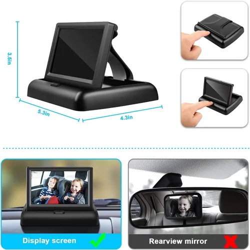 Miniatura 5 de Espejo de coche para bebé con pantalla de función de visión nocturna HD de 4.3 pulgadas, cámara de seguridad para asiento de automóvil con amplia