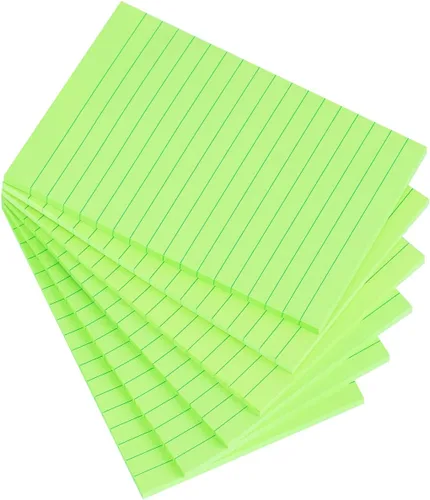 Vanpad Notas adhesivas forradas de 4 x 6 pulgadas, color verde brillante con rayas, notas adhesivas súper adherentes, adhesivo fuerte, 6