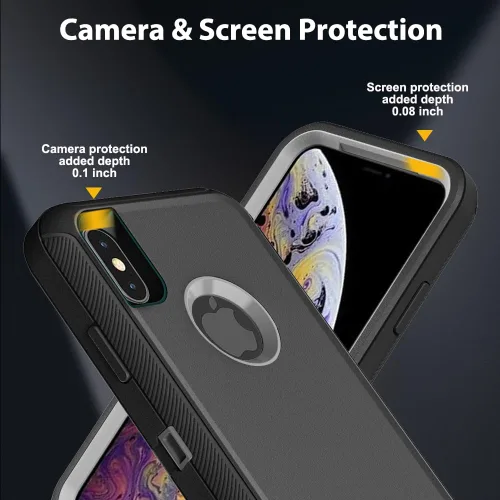 Miniatura 3 de Funda para iPhone X/iPhone Xs con 2 protectores de pantalla de vidrio templado, grado militar 3 en 1, resistente a prueba de golpes, a prueba