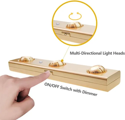 Miniatura 6 de LUXSWAY Luz LED con sensor de movimiento, luces debajo del gabinete, funciona con pilas, luz de toque manual de encendido/apagado con cabezales