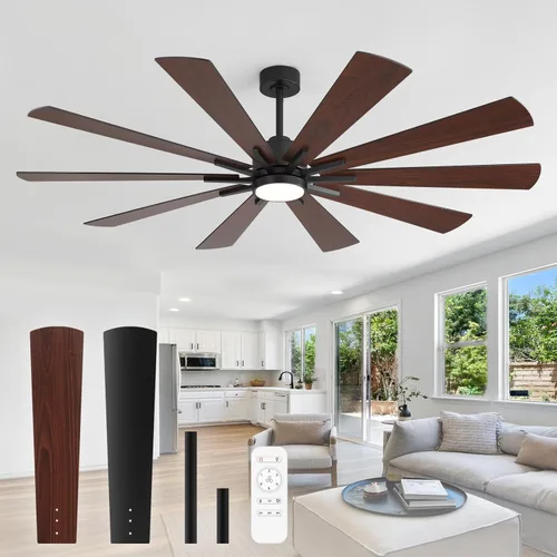 Miniatura 10 de Ventiladores de techo modernos con luces, ventilador de techo negro grande de 62 pulgadas con luz y control remoto, puerta/uso al aire libre