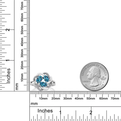 Miniatura 60 de Gem Stone King Flower Blossom Gemstone Birthstone Ring in 925 Sterling Silver 3-Stone Oval 6X4MM with Sparkling Accents Wedding Anniversary