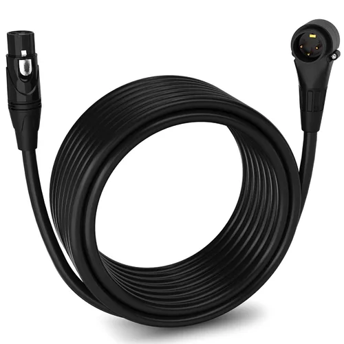 Miniatura 90 de LyxPro Cable de micrófono XLR hembra a macho de ángulo recto de 3 pines de 1.5 pies para altavoces amplificados, interfaz de audio, rendimiento