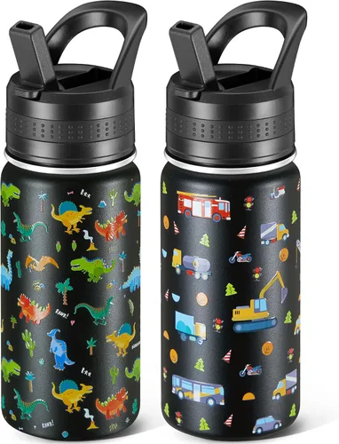Miniatura 26 de 14 Oz Kids Water Bottle, Stainless Steel Water Bottle with Straws, Leak-Proof, BPA-Free, Insulated Water Bottles for School Boys & Girls Black