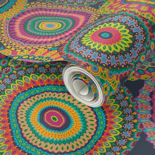 Miniatura 2 de Despegar y pegar papel tapiz Muestras – Colcha de retazos de abuelas mandala círculo colorido retro hippie personalizado extraíble papel pintado por