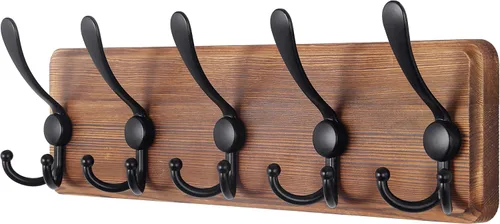 Miniatura 30 de SKOLOO Perchero de pared montado en la pared de estilo rústico: Perchero de pared de pino de madera auténtica de 40,6 cm de orificio a orificio