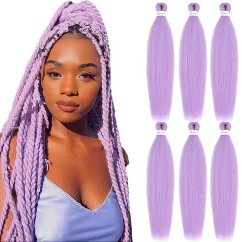 Miniatura 50 de Cabello trenzado preestirado, cabello trenzado degradado de 24 pulgadas, 6 paquetes de ajuste de agua caliente, cabello sintético Yaki profesional