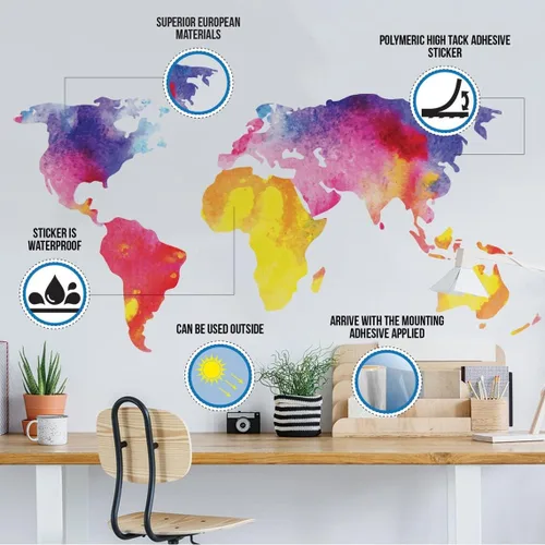 Miniatura 8 de Calcomanía de pared de mapa del mundo grande, para dormitorio, sala de juegos, habitación de niños, decoración mural – Art of Home removible vinilo