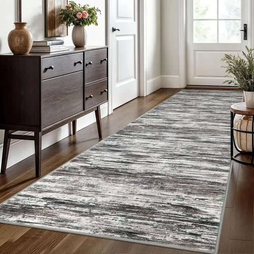 Miniatura 92 de SIILOOM 2 x 3 Alfombra moderna y abstracta para entrada, alfombra neutra azul marino gris multicolor súper suave de área pequeña, alfombras lavables