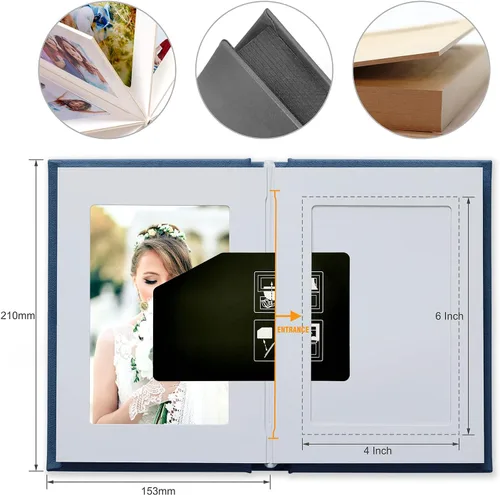 Miniatura 6 de Álbum de fotos pequeño de 4 x 6 pulgadas con capacidad para 24, ideal para álbumes de fotos o fotos temáticas (negro/blanco interior)