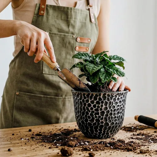 Miniatura 7 de Worth Juego de 6 macetas redondas de plástico para jardín de 8 pulgadas para plantas de interior, macetas de resina para exteriores, coloridas