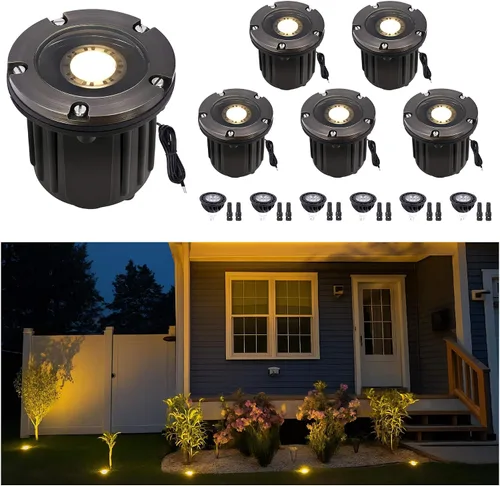 Miniatura 10 de Gardenreet Luz de pozo de latón - Iluminación de paisaje impermeable para exteriores de 12V LED enterrada, lámpara de bajo voltaje con bombilla