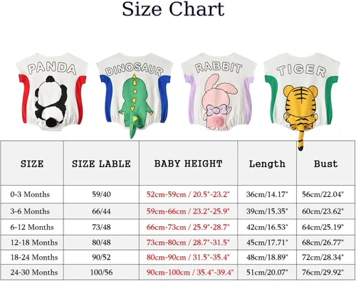 Miniatura 3 de TONWHAR Body unisex de algodón para bebé, de manga corta, para bebés, niños y niñas, overol de animales para verano