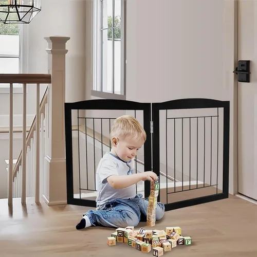 Miniatura 2 de ZJSF Puerta plegable independiente para perros para casa, puerta de madera extra ancha para cachorros, escaleras, puertas para mascotas, valla alta