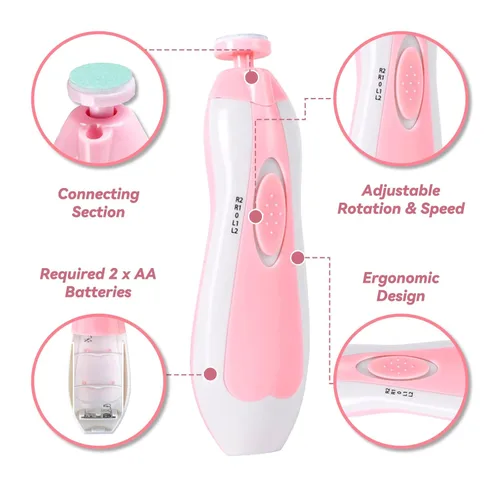Miniatura 4 de Qunlions life Lima de uñas para bebé con luz, kit de cortaúñas eléctrico seguro para bebés recién nacidos y niños pequeños dedos de los pies y uñas
