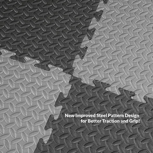 Miniatura 4 de Xspec Azulejos de espuma EVA reversible de 1 pulgada extra gruesa de 48 pies cuadrados (24 x 24 pulgadas), patrón de acero, 12 piezas, negro y gris