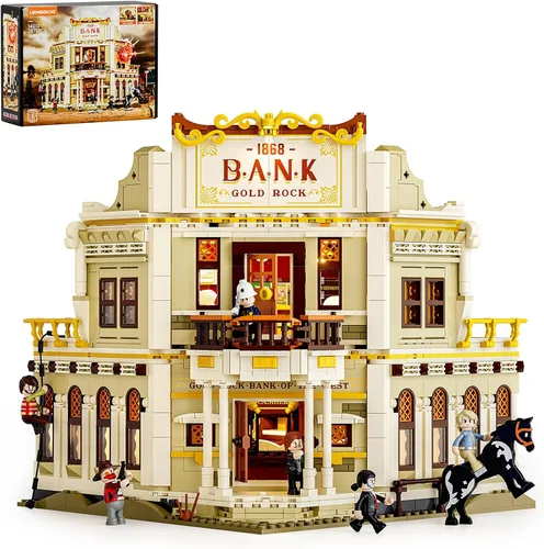 Lumibricks Western Bank Heist Lighting - Juego de ladrillos de construcción – Wild West Outlaw Gold Heist 2875 piezas colección juego de exhibición