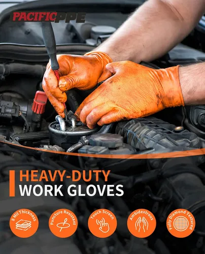 Miniatura 2 de PACIFIC PPE Guantes de nitrilo resistentes de 8 mil, resistentes a productos químicos, guantes desechables industriales con textura de diamante