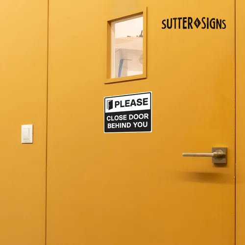 Miniatura 5 de Calcomanías autoadhesivas de vinilo con texto en inglés «Please Close Door Behind You», autoadhesivas, resistentes a la intemperie, color negro