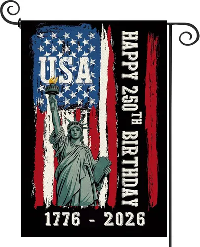 Baccessor Bandera de jardín de 250 años de Estados Unidos, 12.5 x 18 pulgadas, arpillera de doble cara 250 aniversario, bandera patriótica pequeña