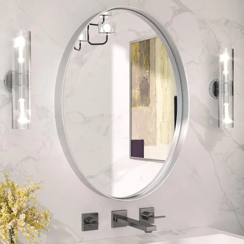 Miniatura 16 de TETOTE Espejo de marco dorado cepillado de 16 x 24 pulgadas, espejo de tocador de baño de latón dorado para pared, espejo enmarcado rectangular