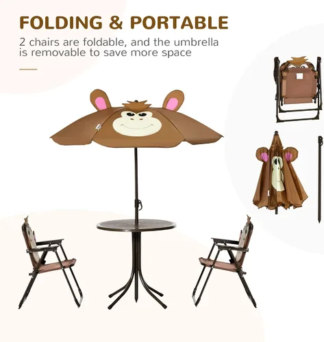Miniatura 3 de Outsunny Juego de mesa y silla para niños, muebles de jardín plegables para exteriores, mesa de picnic para patio trasero, con sombrilla extraíble