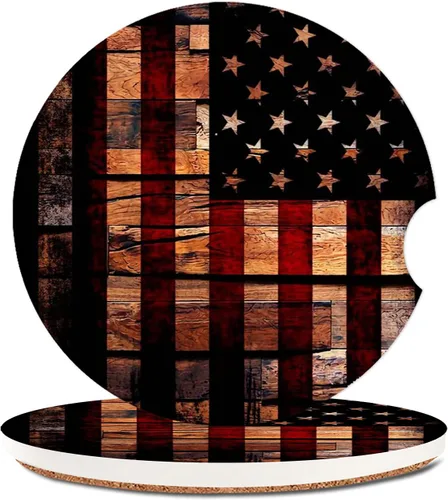 Miniatura 6 de Portavasos absorbentes con la bandera estadounidense negra y gris, juego de posavasos de cerámica para mujeres y hombres, 2.56 pulgadas (2 unidades)