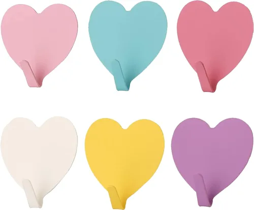 Miniatura 11 de JtmyAota Paquete de 6 ganchos decorativos de pared en forma de corazón, gancho de pared adhesivo fuerte de acero inoxidable para el hogar, cocina