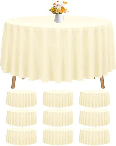 Paquete de 10 manteles redondos color beige de 90 pulgadas, mantel circular de poliéster, tela lavable, resistente a las manchas y a las arrugas,